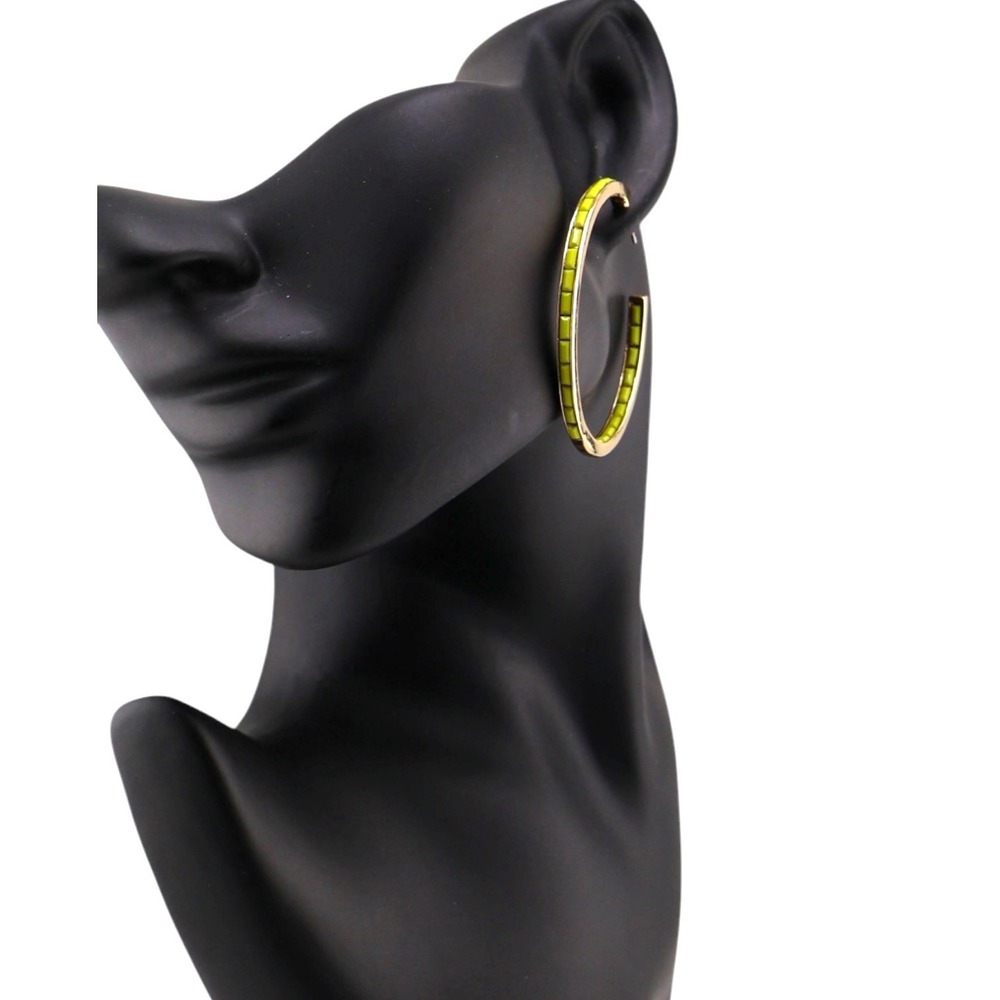 Mixit Large Gold Hoop Earrings Neon Yellow Green Enamel Hypoallergenic NWT